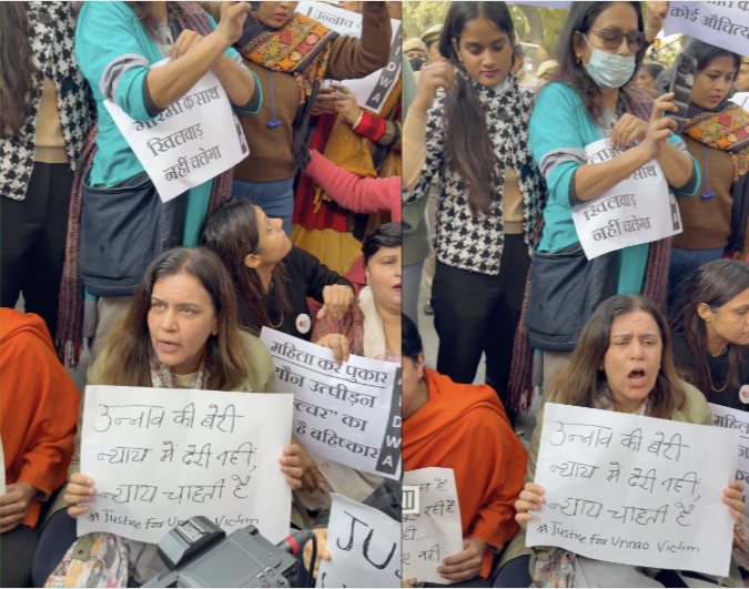 कुलदीप सेंगर को राहत पर भड़का आक्रोश, दिल्ली हाईकोर्ट के बाहर महिलाओं ने उठाई आवाज़